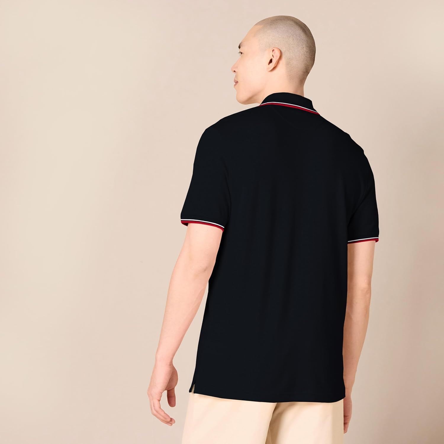 image:imageAmazon Essentials Mens SlimFit ShortSleeve Cotton Pique Polo ShirtBlack Thin Stripe