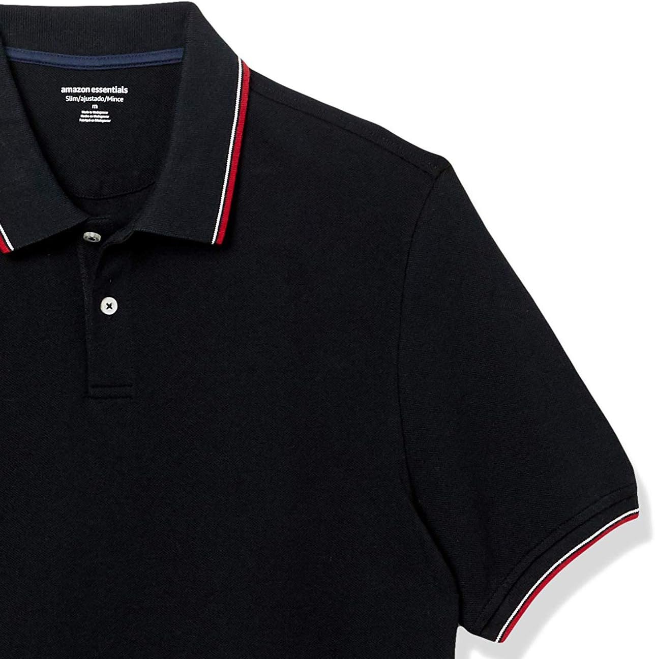 image:imageAmazon Essentials Mens SlimFit ShortSleeve Cotton Pique Polo ShirtBlack Thin Stripe
