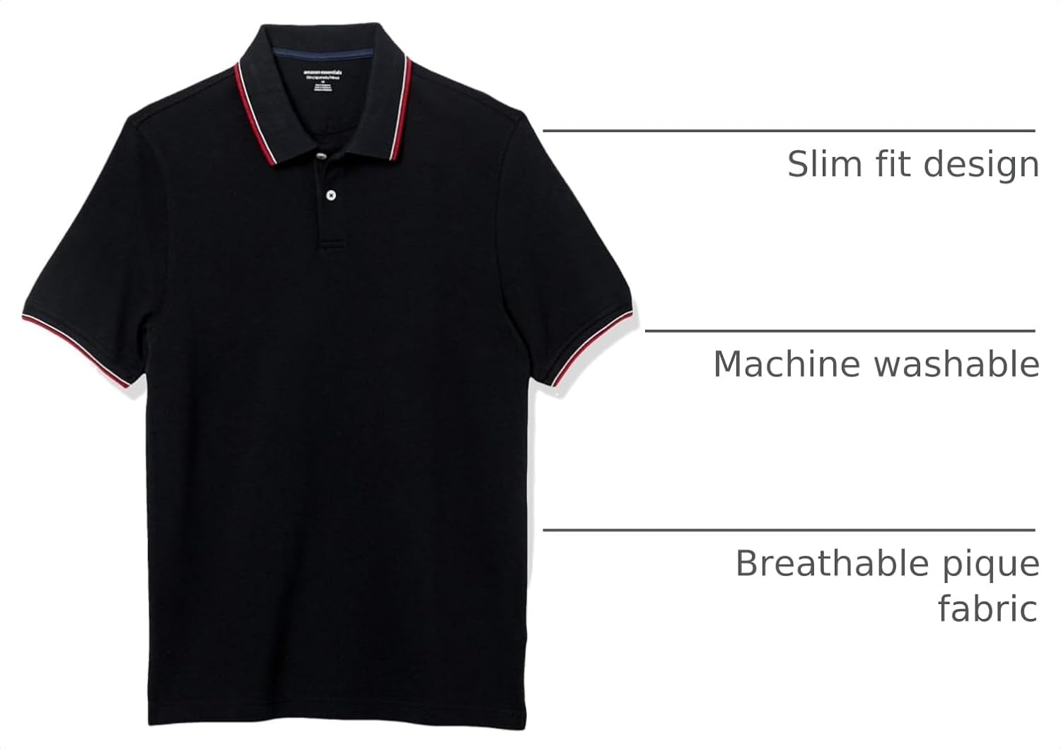 image:imageAmazon Essentials Mens SlimFit ShortSleeve Cotton Pique Polo ShirtBlack Thin Stripe