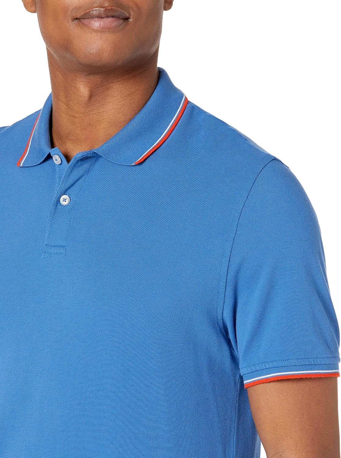 image:imageAmazon Essentials Mens SlimFit ShortSleeve Cotton Pique Polo ShirtBlueWhite and Red Tipped