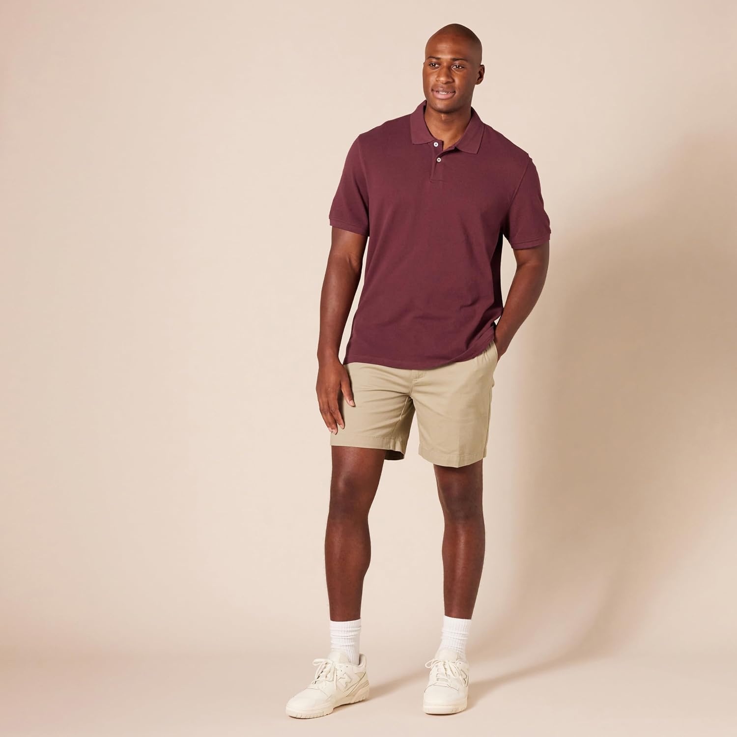 image:imageAmazon Essentials Mens SlimFit ShortSleeve Cotton Pique Polo ShirtBurgundy
