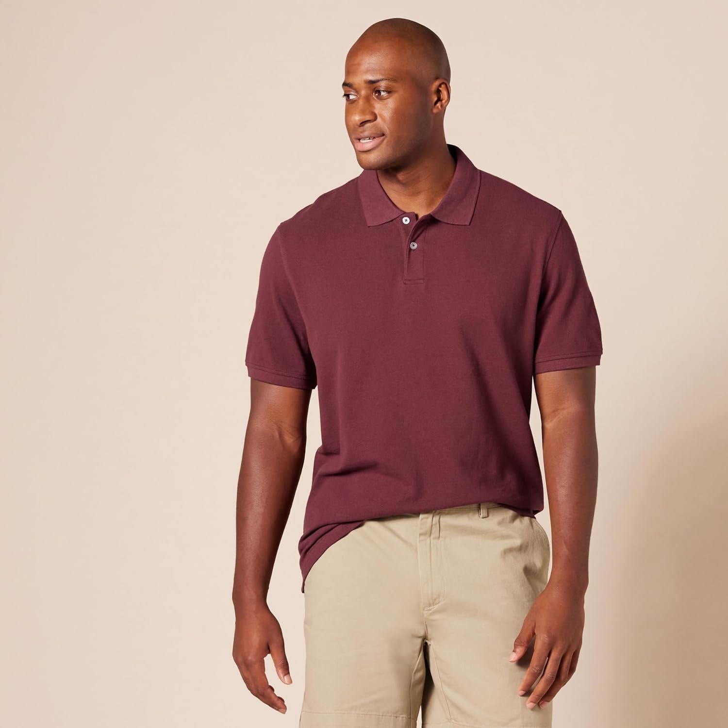 image:imageAmazon Essentials Mens SlimFit ShortSleeve Cotton Pique Polo ShirtBurgundy