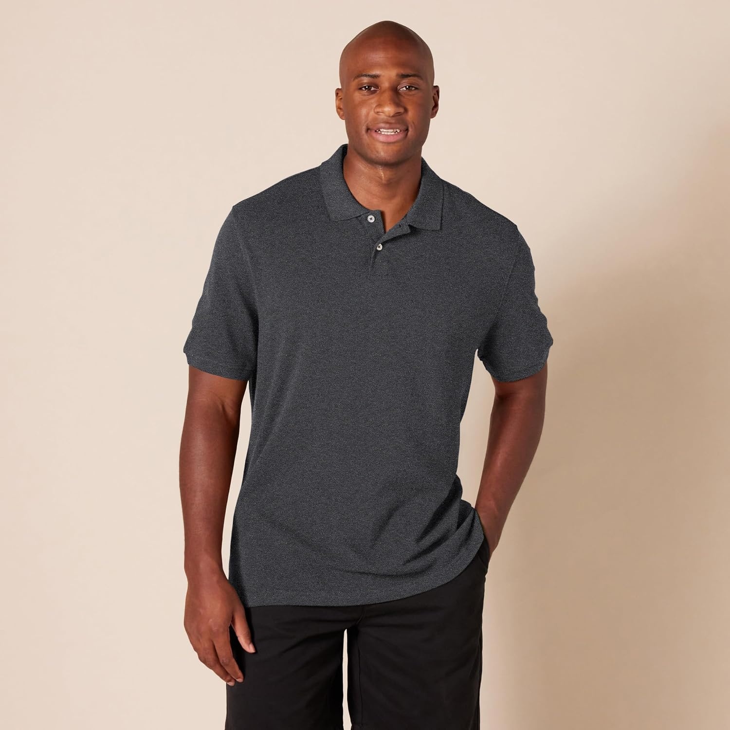 image:imageAmazon Essentials Mens SlimFit ShortSleeve Cotton Pique Polo ShirtCharcoal Heather
