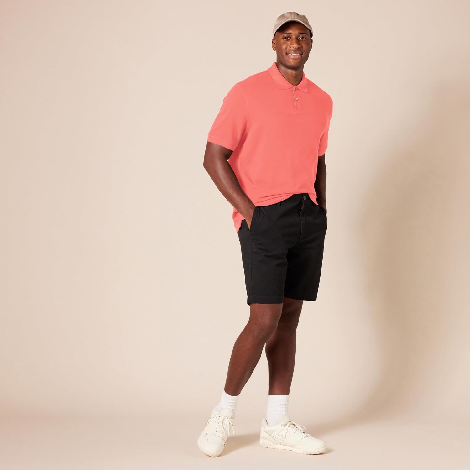 image:imageAmazon Essentials Mens SlimFit ShortSleeve Cotton Pique Polo ShirtCoral Orange