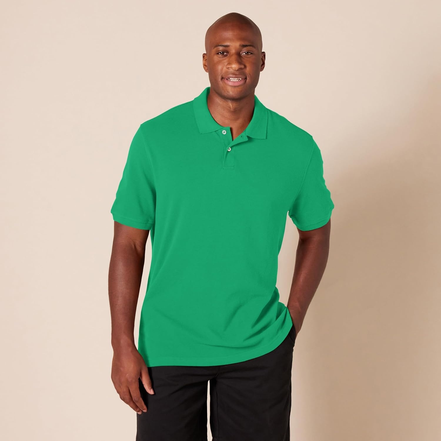 image:imageAmazon Essentials Mens SlimFit ShortSleeve Cotton Pique Polo ShirtGreen