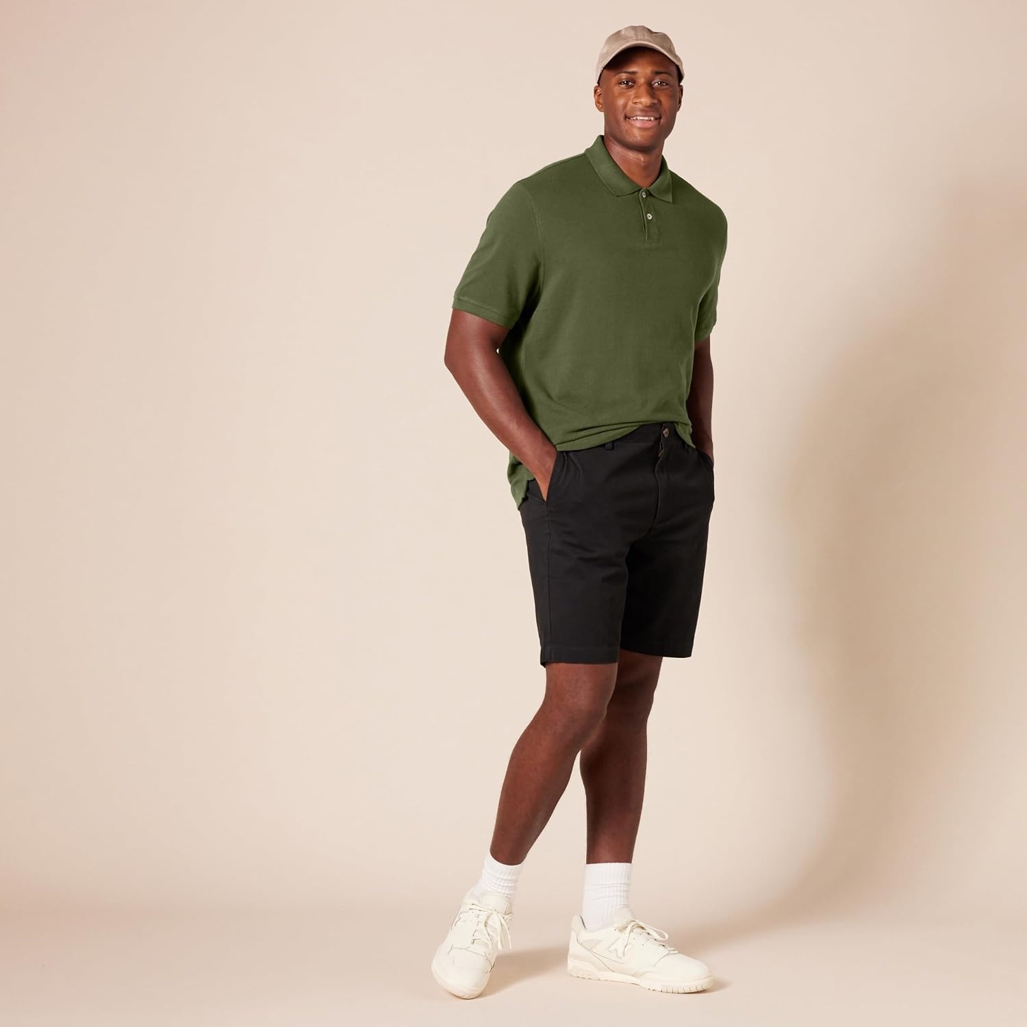 image:imageAmazon Essentials Mens SlimFit ShortSleeve Cotton Pique Polo ShirtOlive