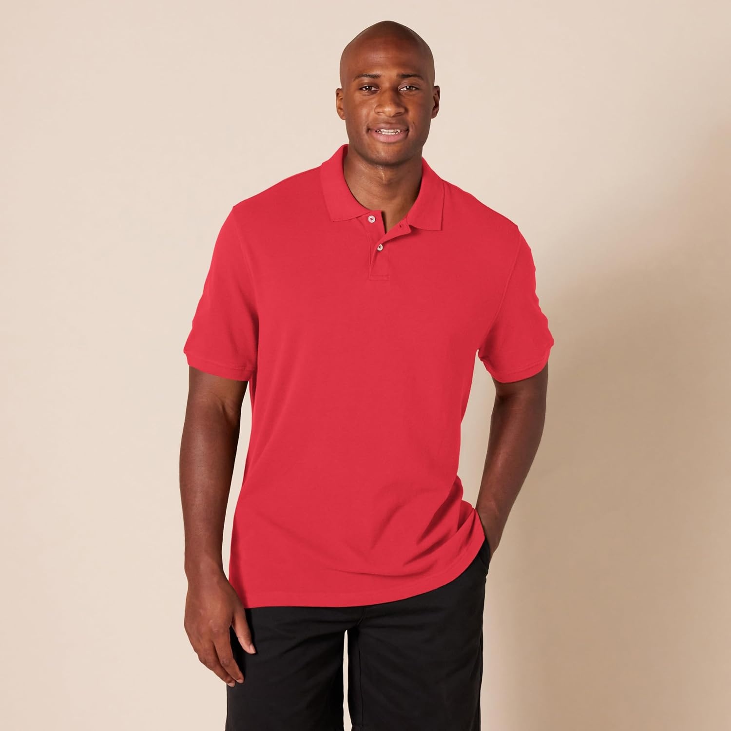 image:imageAmazon Essentials Mens SlimFit ShortSleeve Cotton Pique Polo ShirtRed