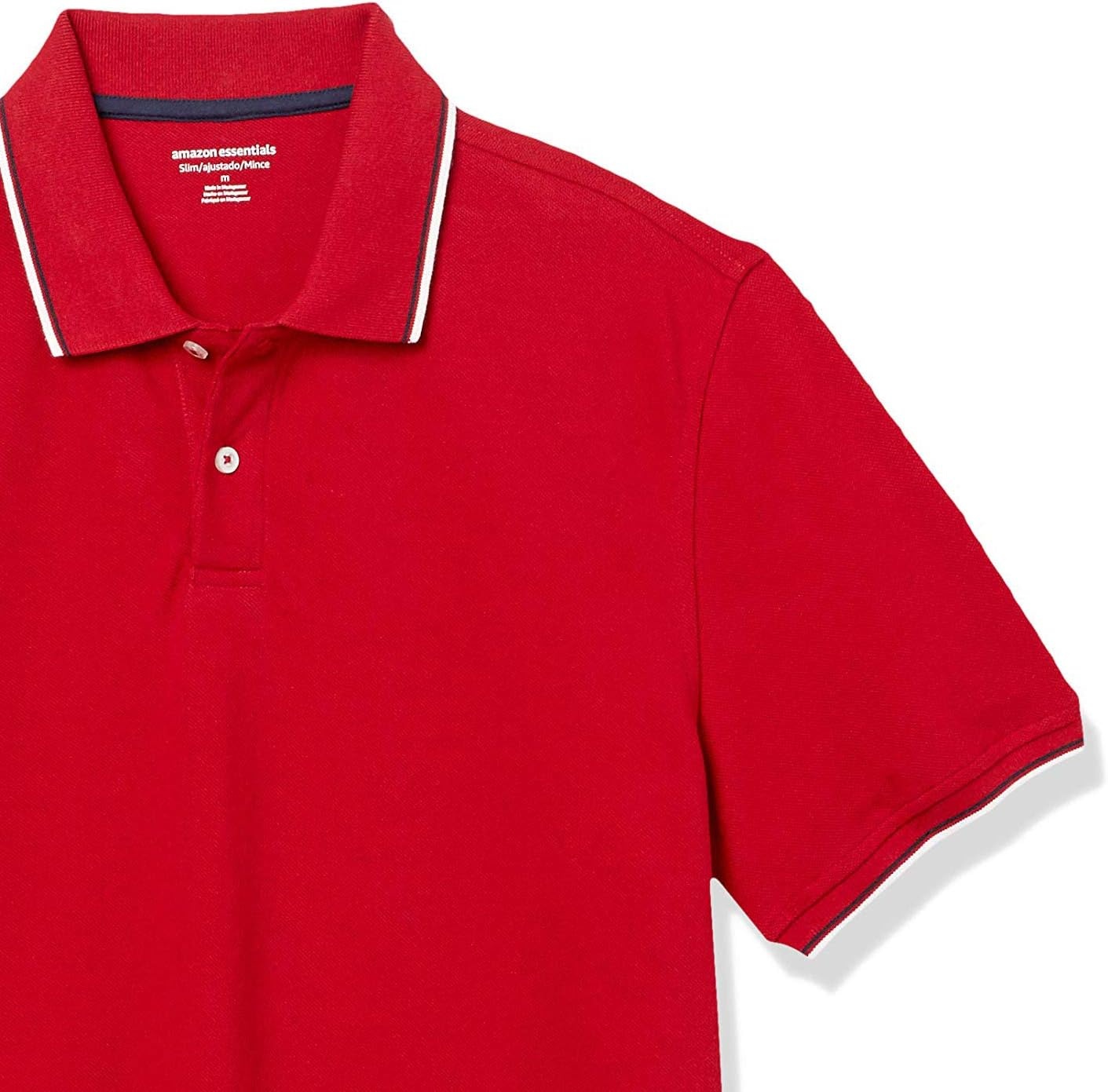 image:imageAmazon Essentials Mens SlimFit ShortSleeve Cotton Pique Polo ShirtRedNavy and White Tipped