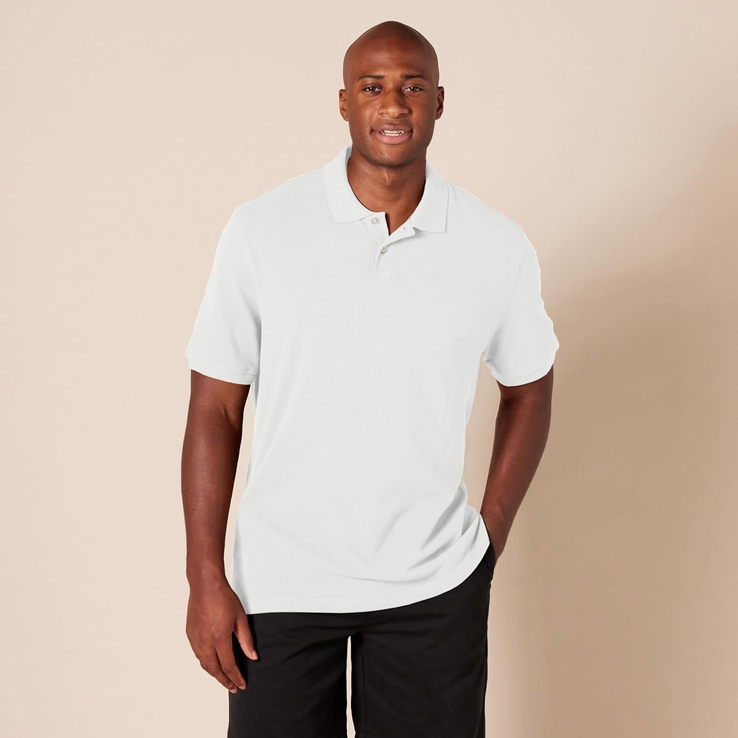 image:imageAmazon Essentials Mens SlimFit ShortSleeve Cotton Pique Polo ShirtWhite