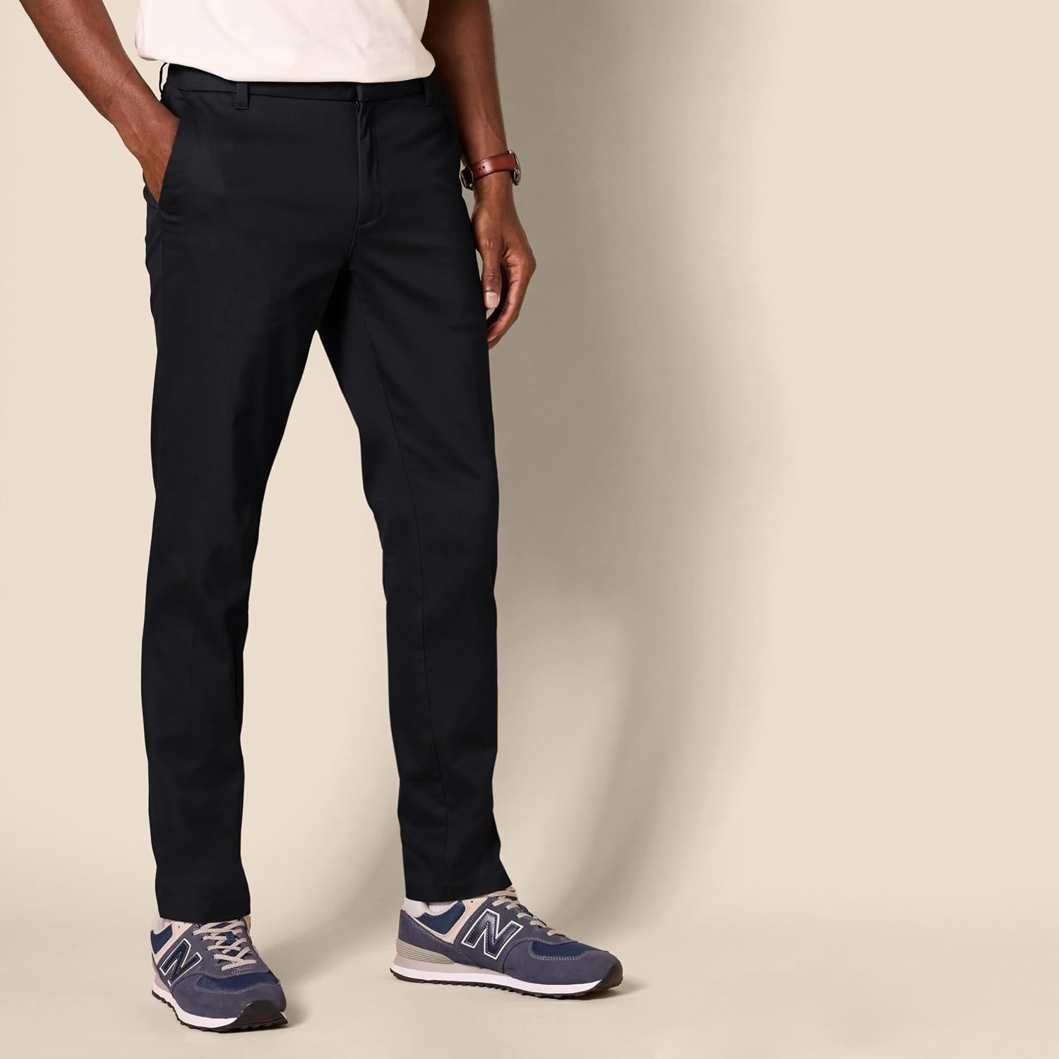 image:imageAmazon Essentials Mens SlimFit WrinkleResistant FlatFront Stretch Chino PantBlack