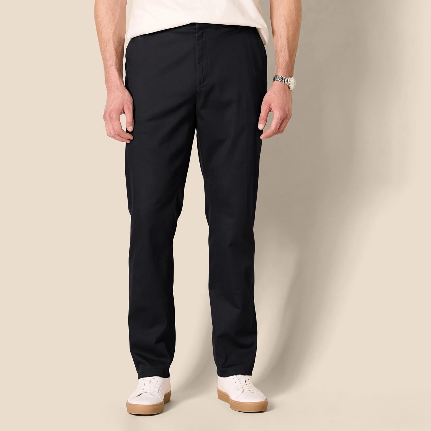 image:imageAmazon Essentials Mens SlimFit WrinkleResistant FlatFront Stretch Chino PantBlack