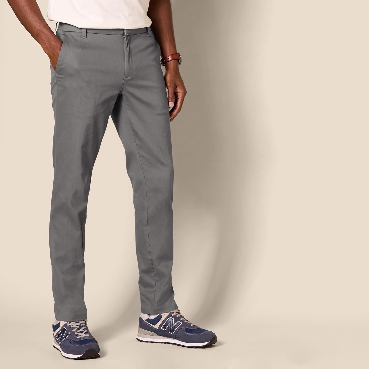 image:imageAmazon Essentials Mens SlimFit WrinkleResistant FlatFront Stretch Chino PantCharcoal