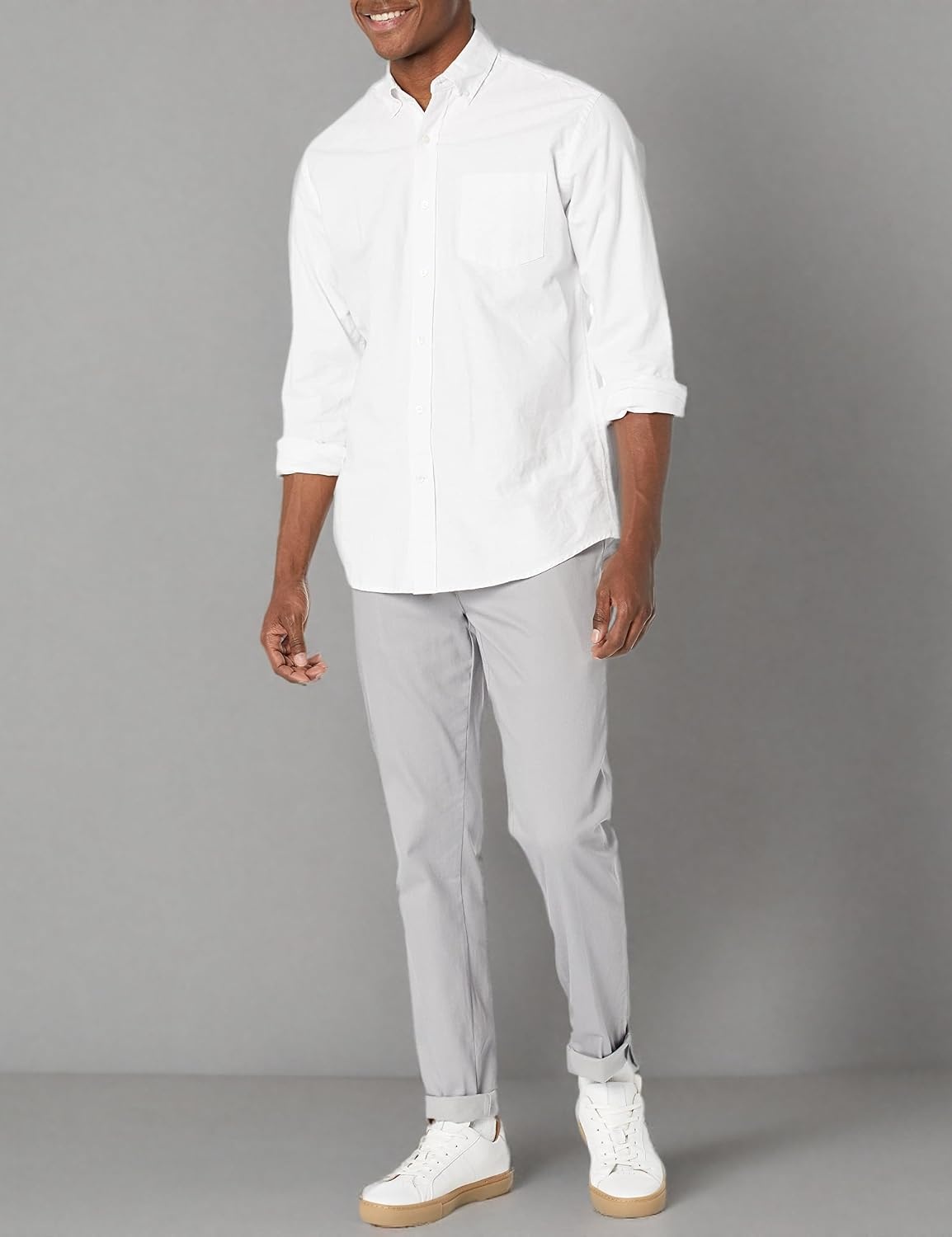 image:imageAmazon Essentials Mens SlimFit WrinkleResistant FlatFront Stretch Chino PantGrey