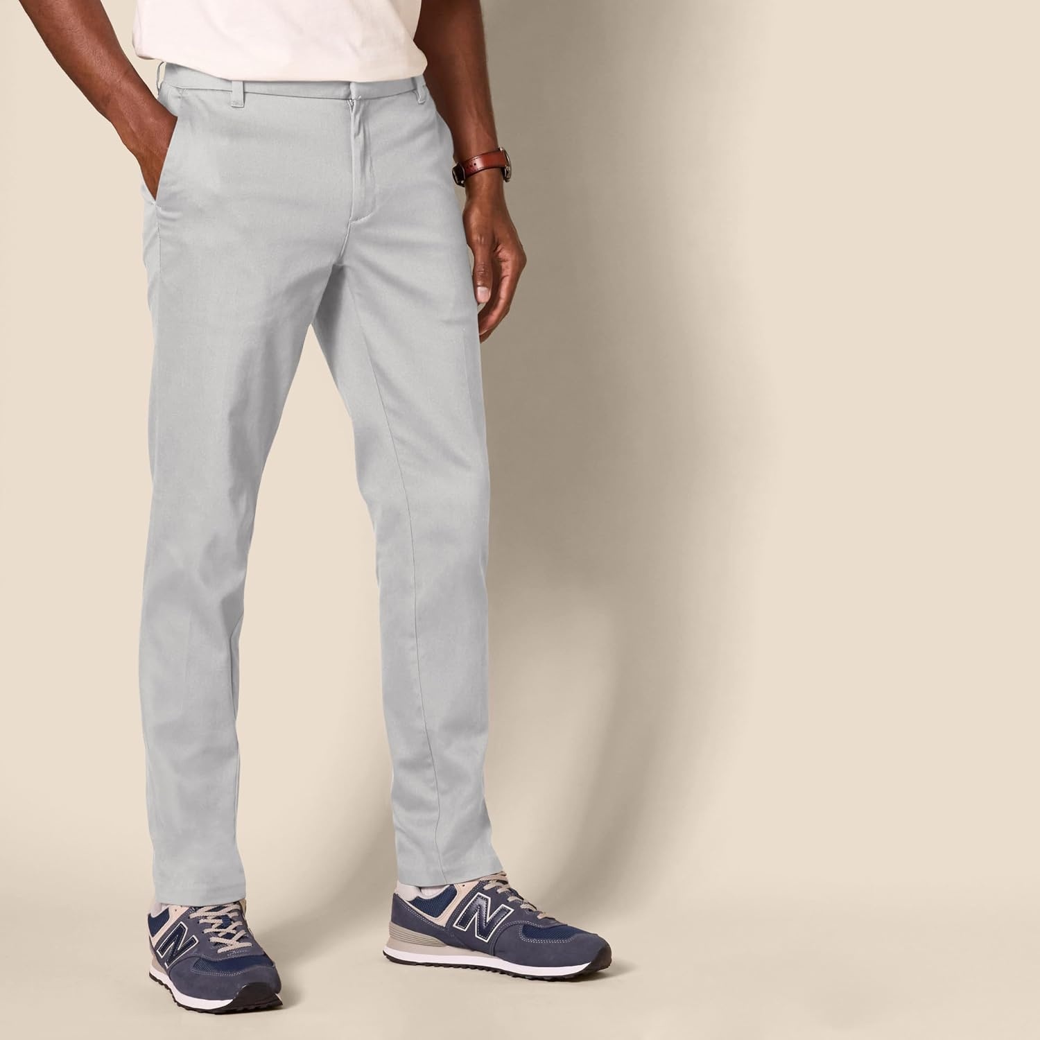 image:imageAmazon Essentials Mens SlimFit WrinkleResistant FlatFront Stretch Chino PantGrey