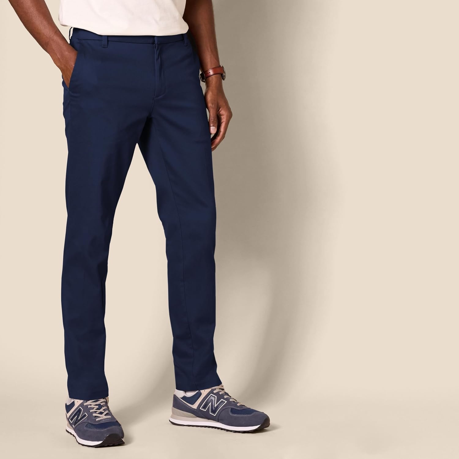 image:imageAmazon Essentials Mens SlimFit WrinkleResistant FlatFront Stretch Chino PantNavy