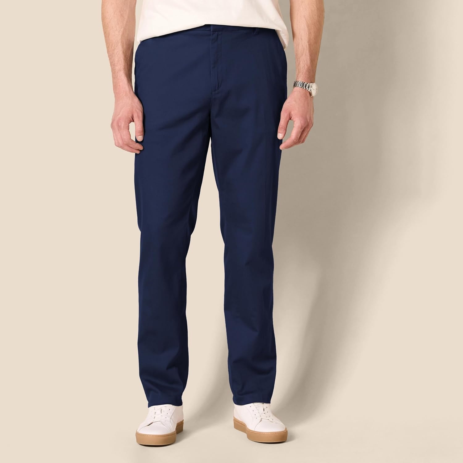 image:imageAmazon Essentials Mens SlimFit WrinkleResistant FlatFront Stretch Chino PantNavy