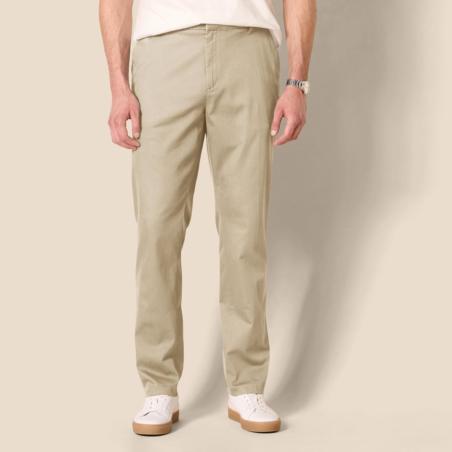 image:imageAmazon Essentials Mens SlimFit WrinkleResistant FlatFront Stretch Chino PantTan