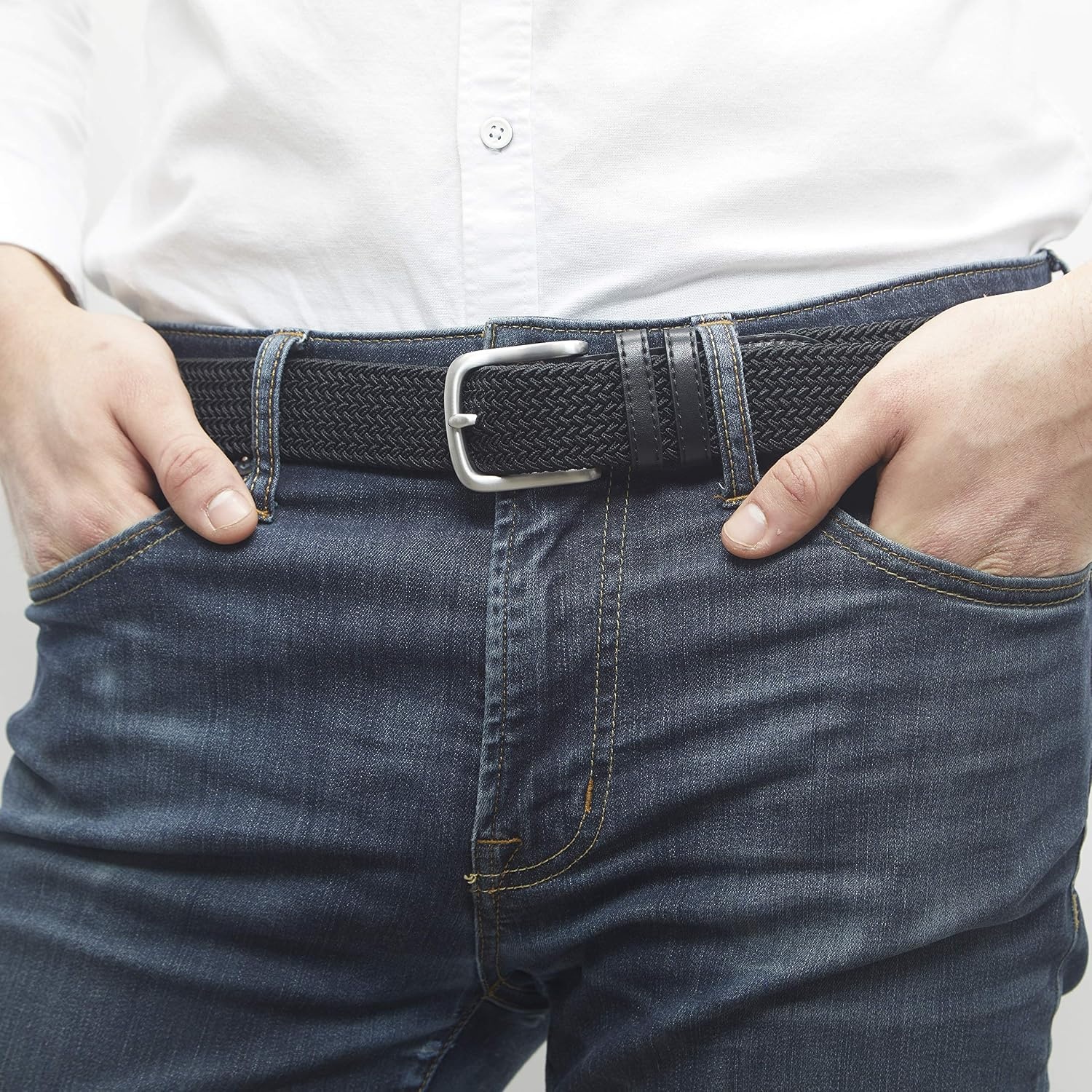 image:imageAmazon Essentials Mens Stretch Woven Braid Belt with Metal BuckleBlack