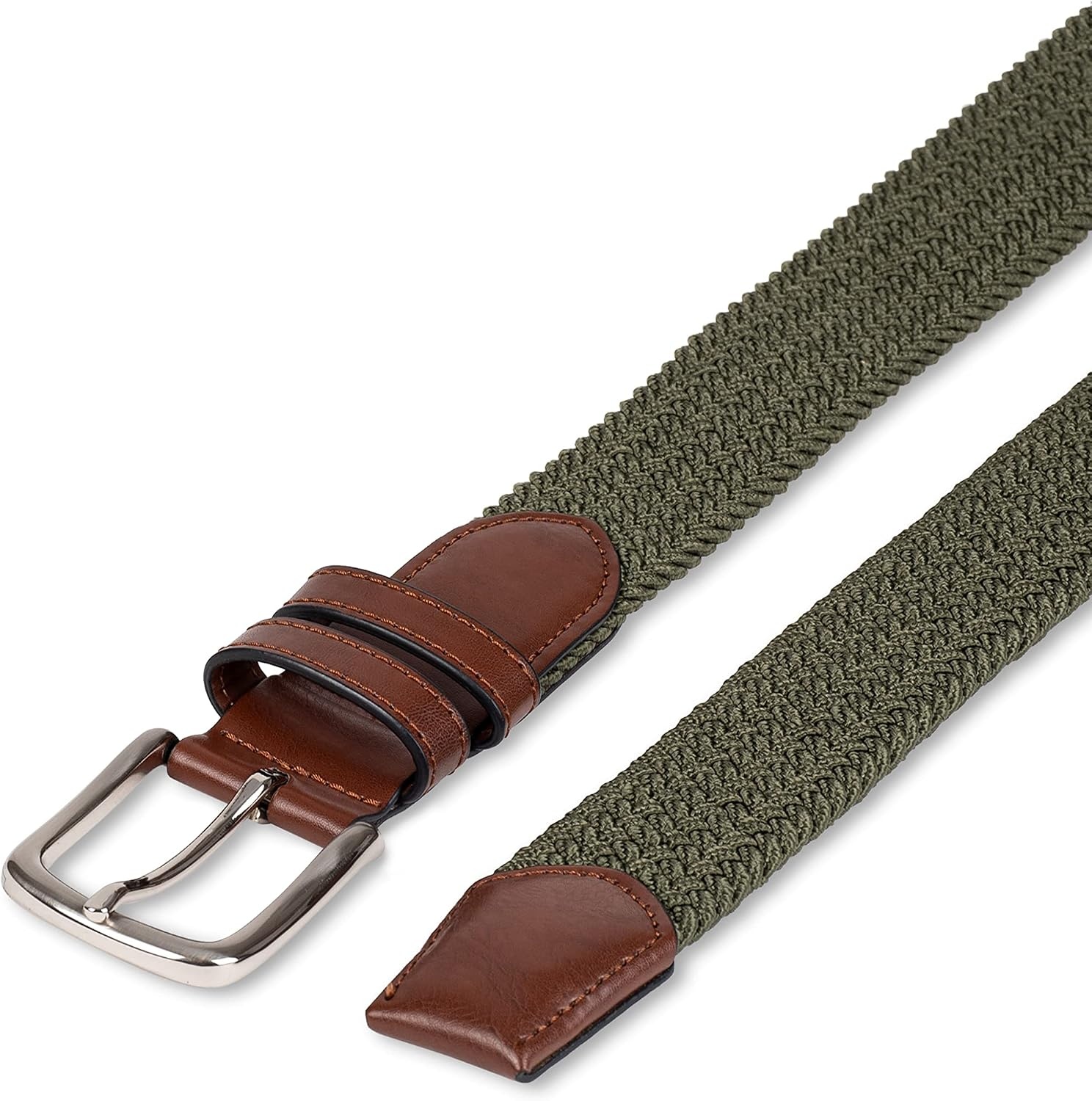 image:imageAmazon Essentials Mens Stretch Woven Braid Belt with Metal BuckleDark Olive