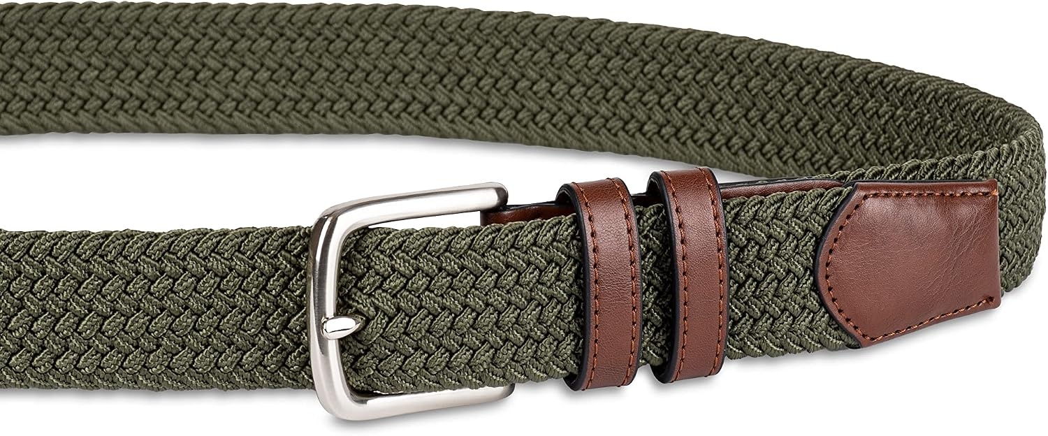 image:imageAmazon Essentials Mens Stretch Woven Braid Belt with Metal BuckleDark Olive