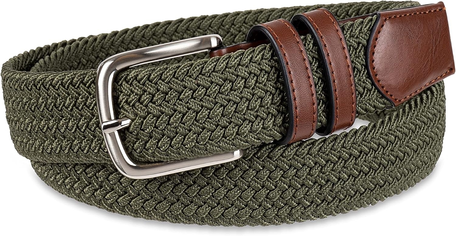 image:imageAmazon Essentials Mens Stretch Woven Braid Belt with Metal BuckleDark Olive