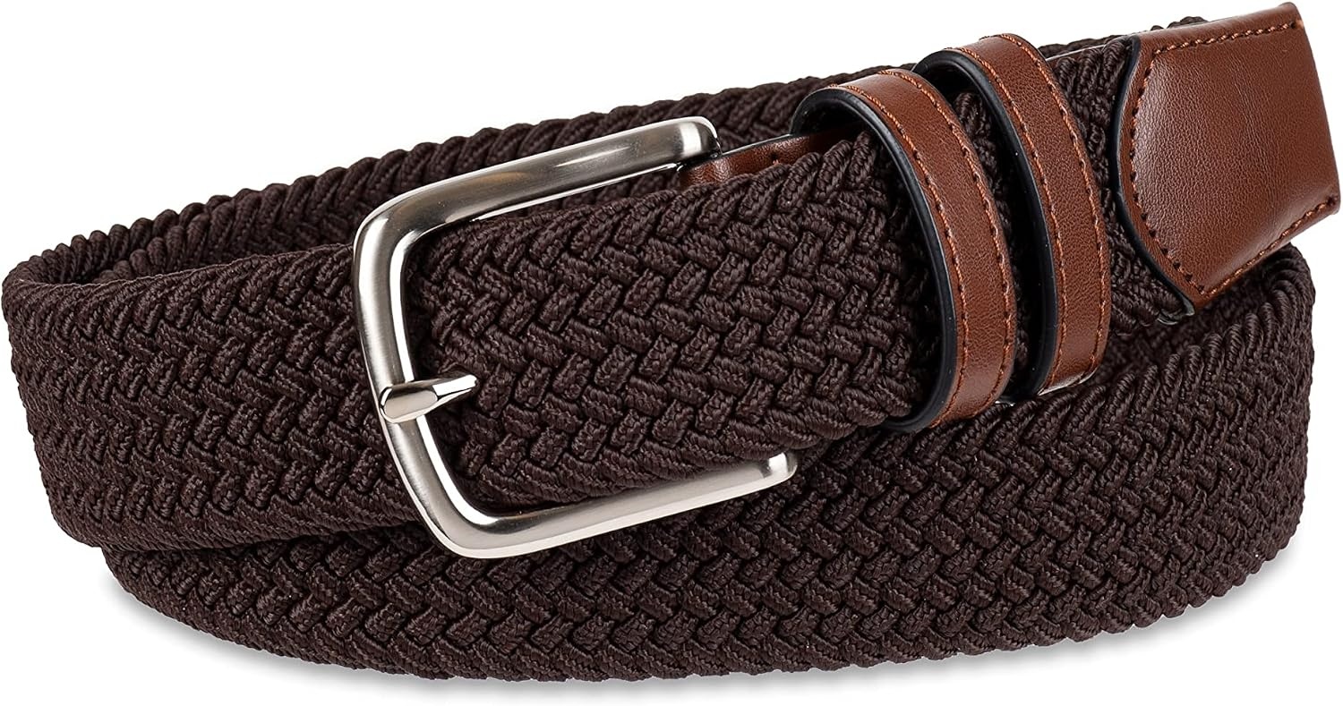 image:imageAmazon Essentials Mens Stretch Woven Braid Belt with Metal BuckleDeep Brown