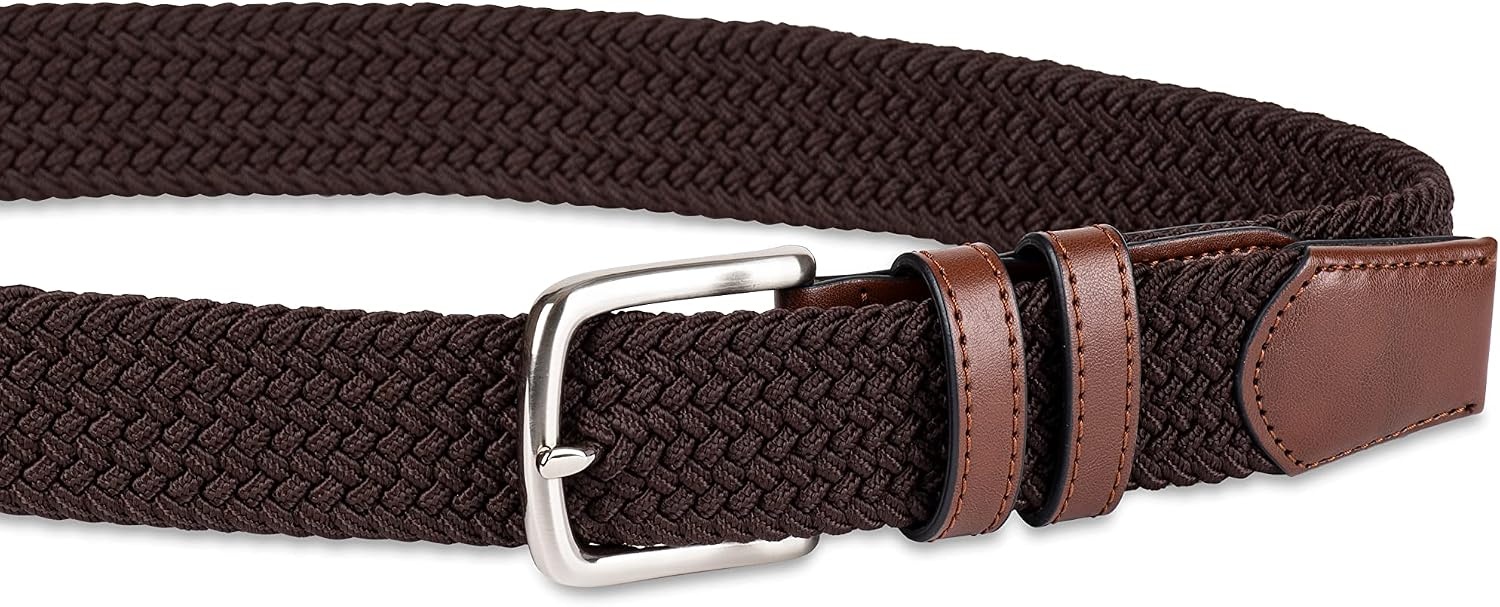 image:imageAmazon Essentials Mens Stretch Woven Braid Belt with Metal BuckleDeep Brown