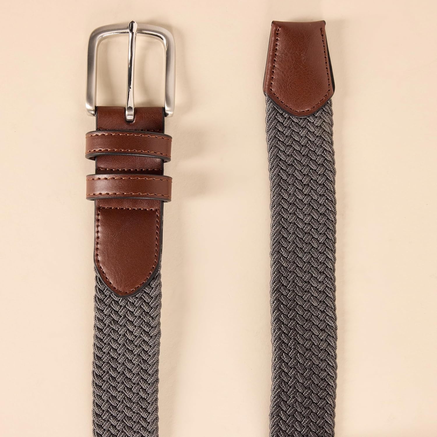 image:imageAmazon Essentials Mens Stretch Woven Braid Belt with Metal BuckleGrey