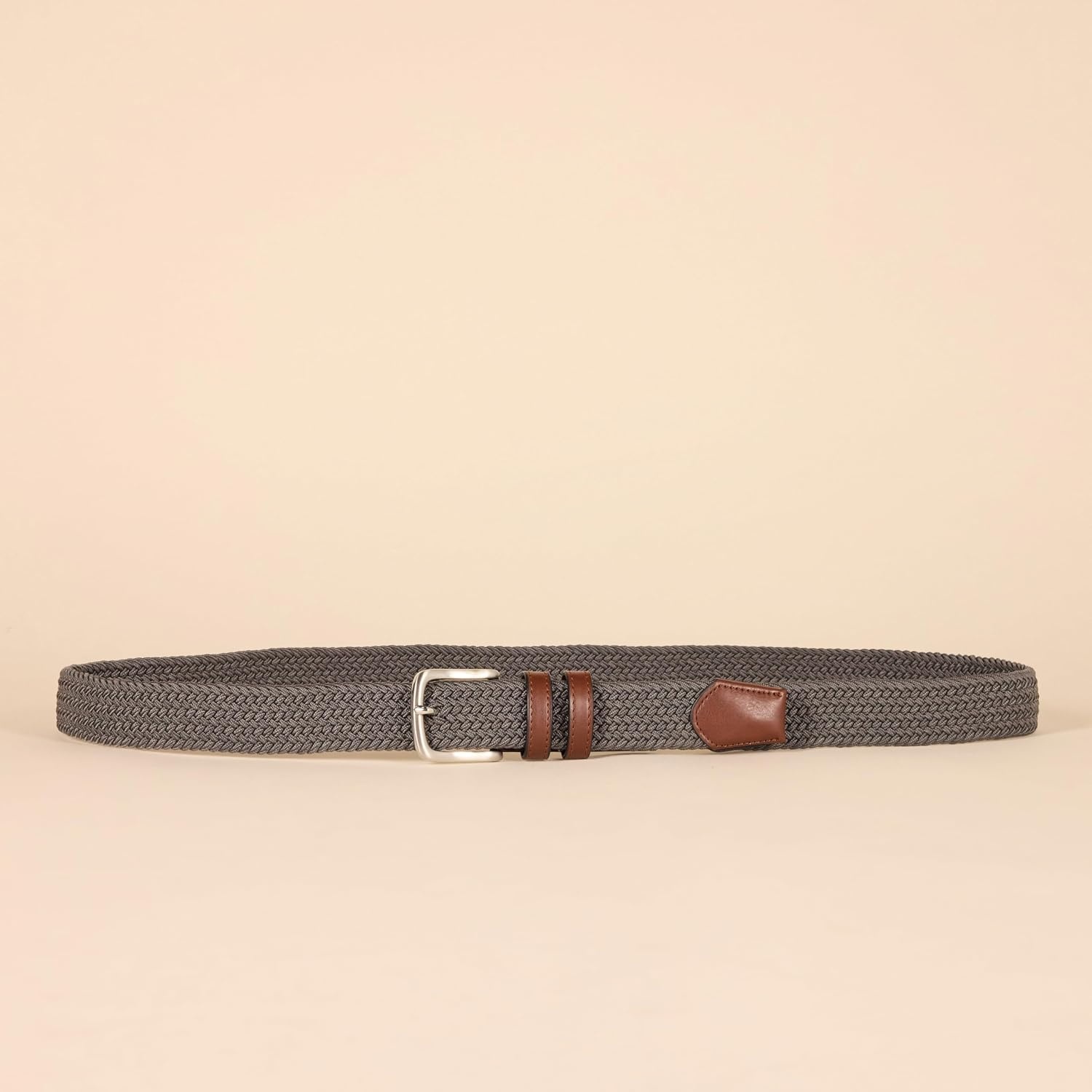 image:imageAmazon Essentials Mens Stretch Woven Braid Belt with Metal BuckleGrey