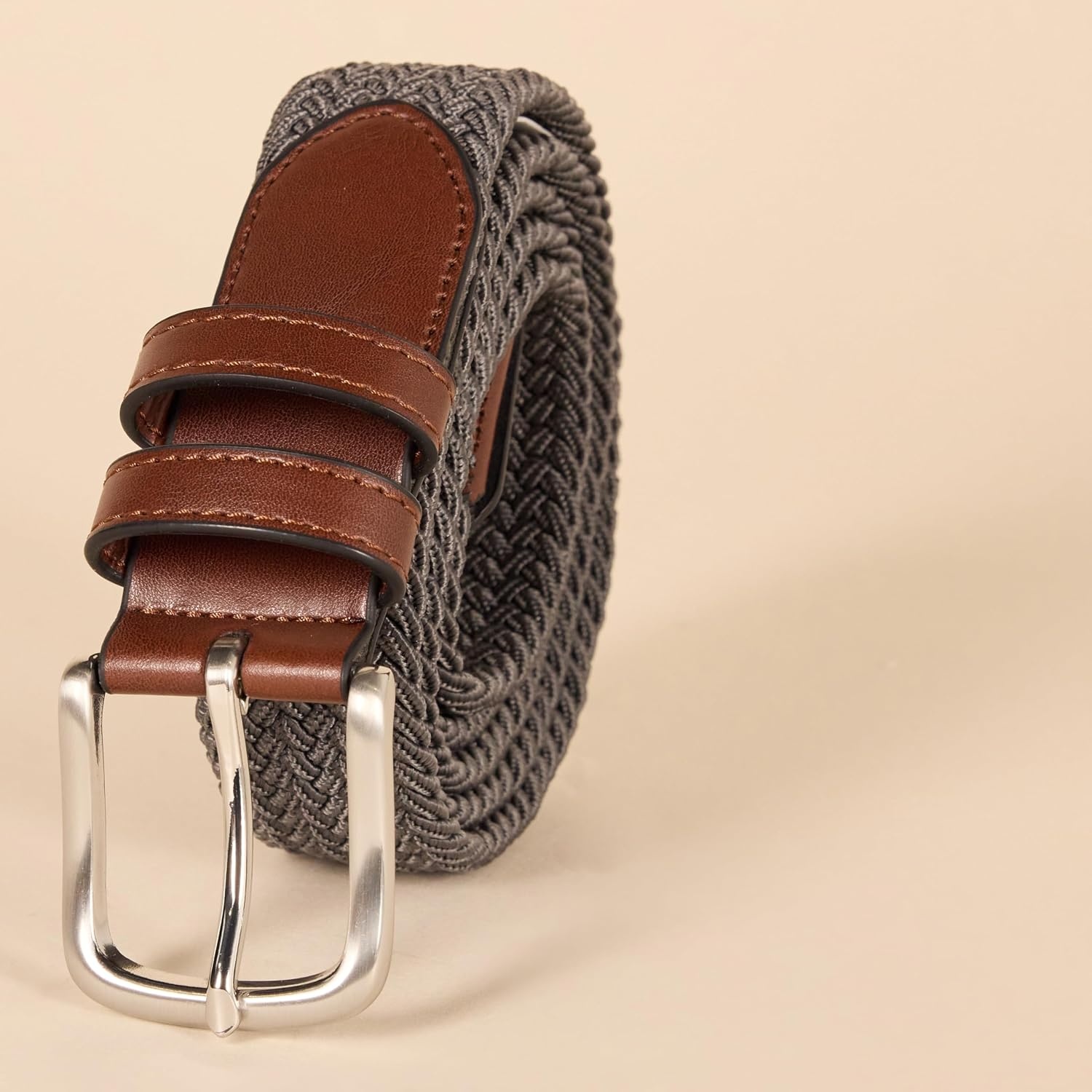 image:imageAmazon Essentials Mens Stretch Woven Braid Belt with Metal BuckleGrey