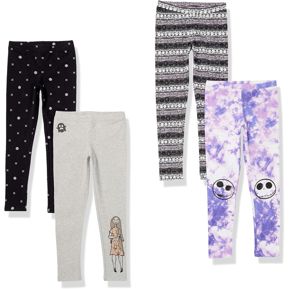image:imageAmazon Essentials Disney Marvel Star Wars Frozen Princess Girls and Toddlers Cotton Stretch Leggings MultipacksBlackGreyPurple Nightmare Sally