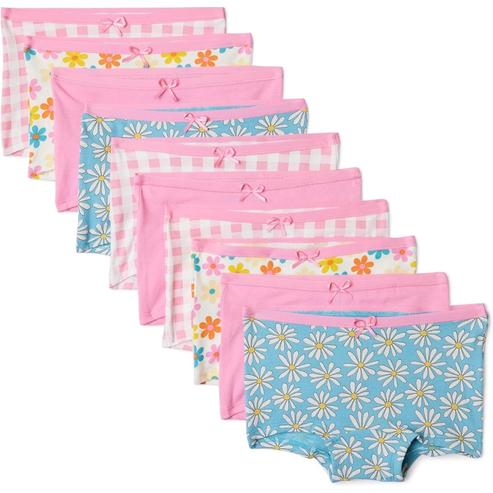 image:imageAmazon Essentials Girls Cotton Jersey Boxer Brief UnderwearGingham Flower Pink