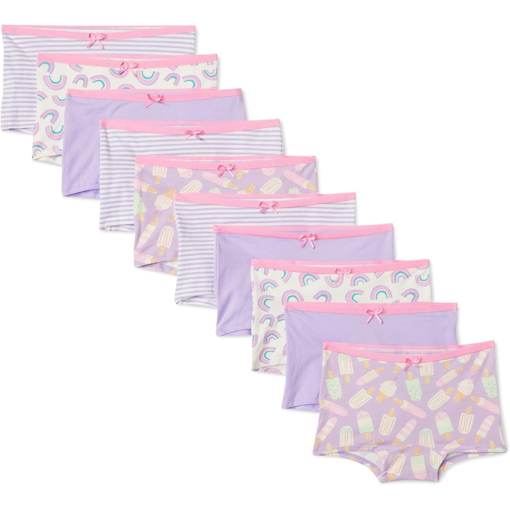 image:imageAmazon Essentials Girls Cotton Jersey Boxer Brief UnderwearLilac Rainbow Stripes
