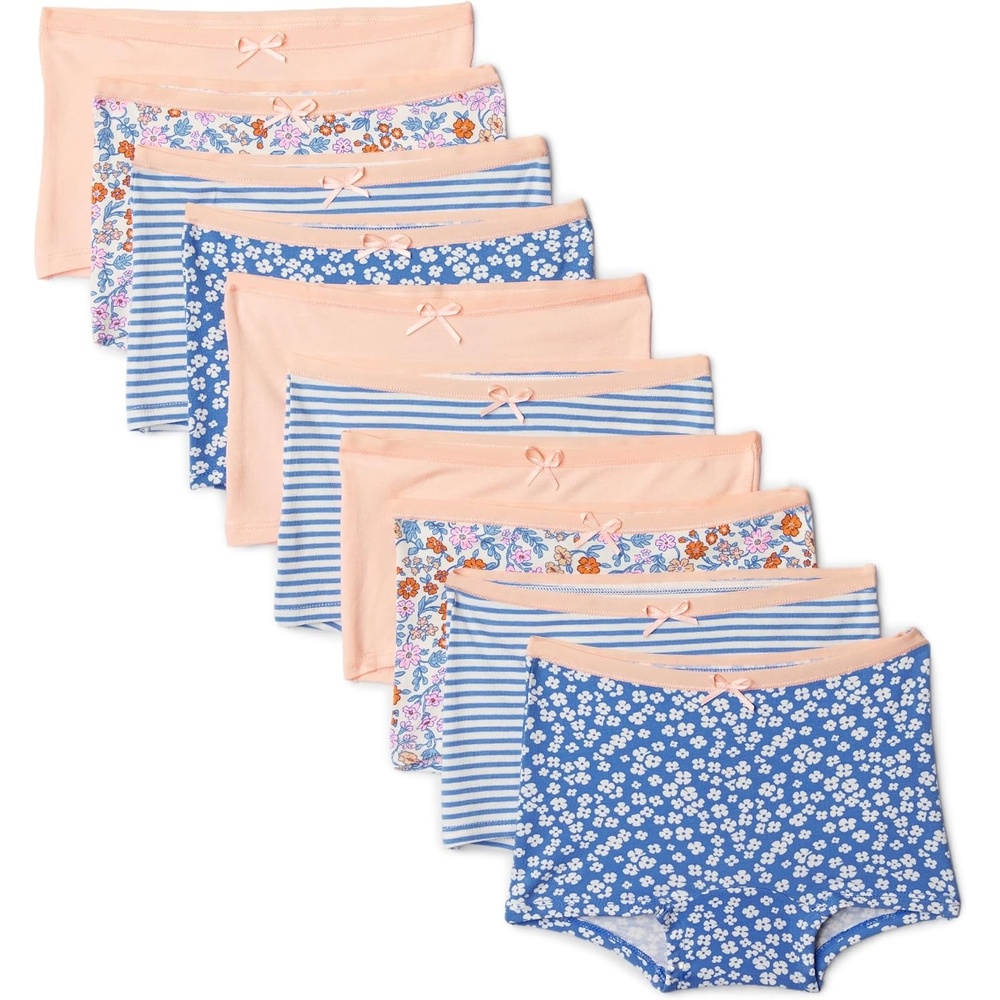 image:imageAmazon Essentials Girls Cotton Jersey Boxer Brief UnderwearPeach Flower Stripes