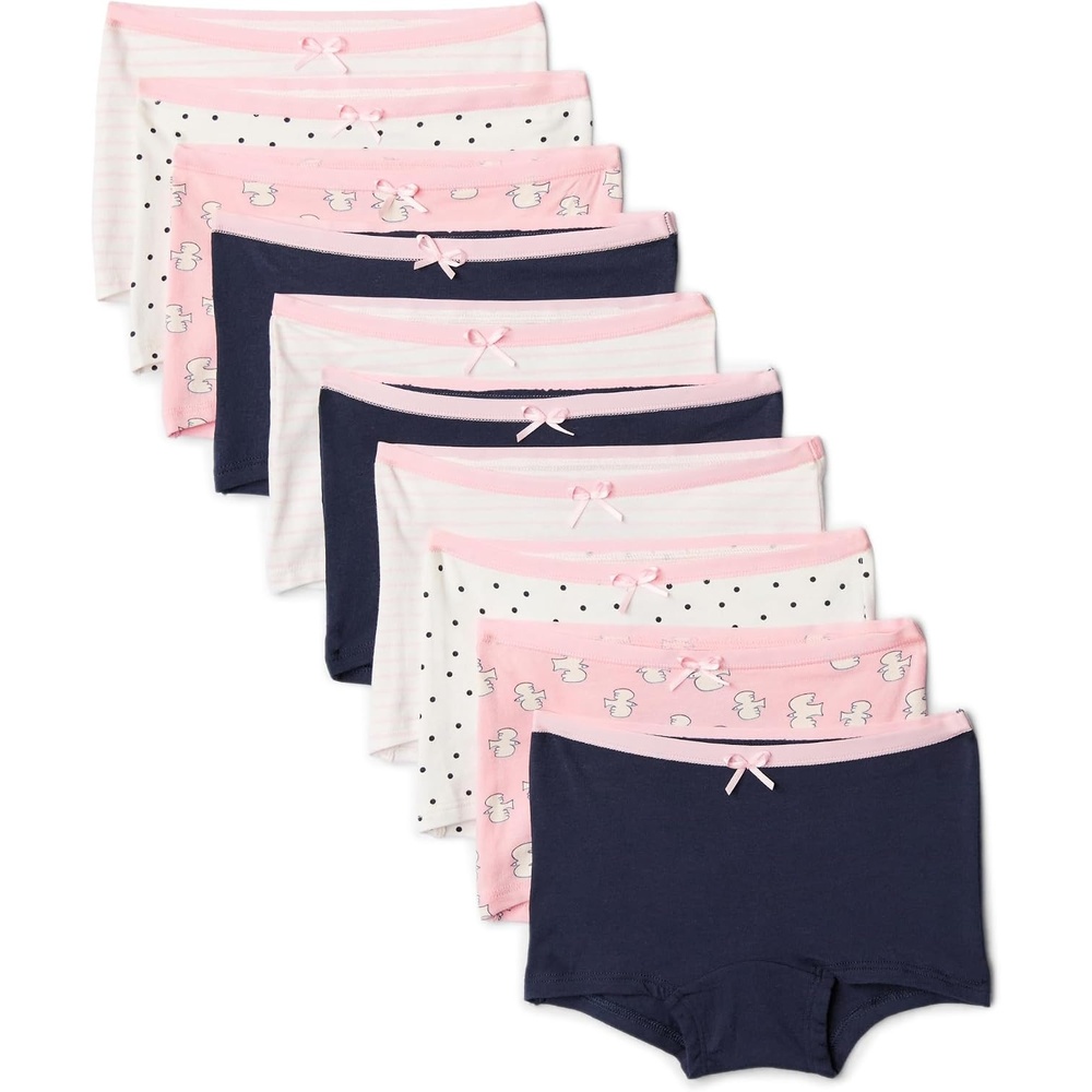 image:imageAmazon Essentials Girls Cotton Jersey Boxer Brief UnderwearSpot Stripe Navy