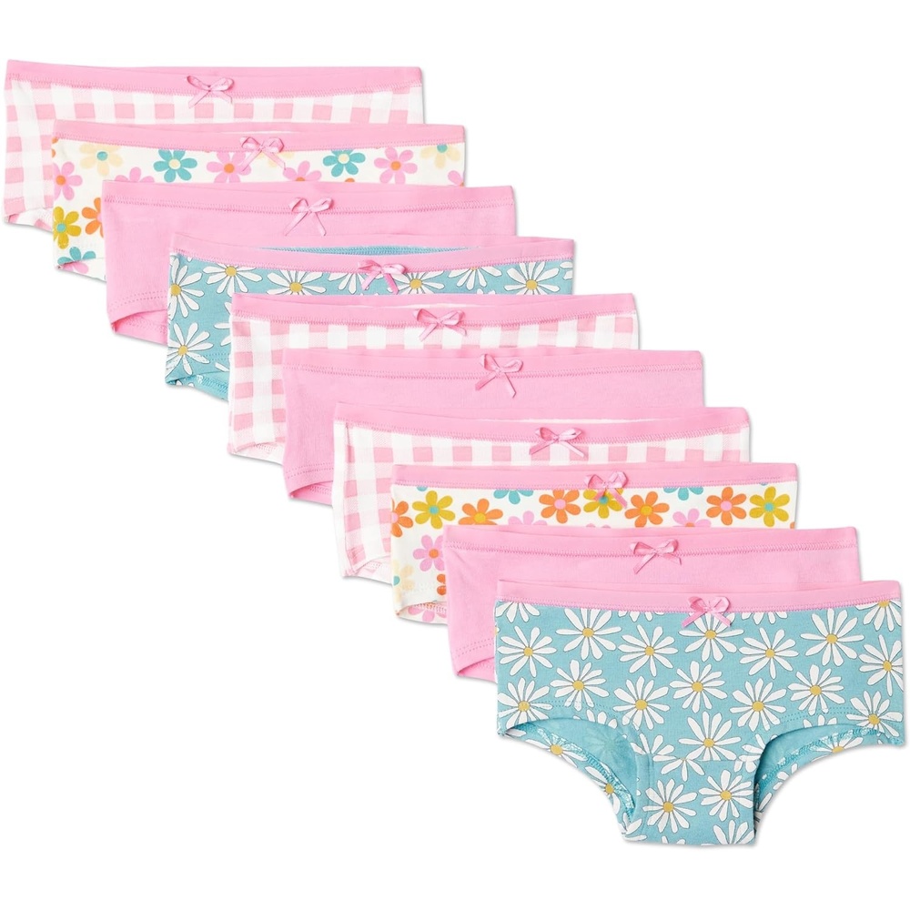 image:imageAmazon Essentials Girls Cotton Jersey Hipster UnderwearGingham Flower Pink