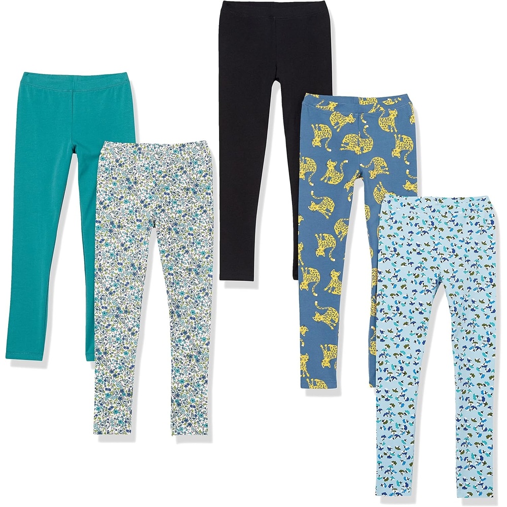 image:imageAmazon Essentials Girls Cotton Stretch Leggings Multipacks5pack Blue Cats