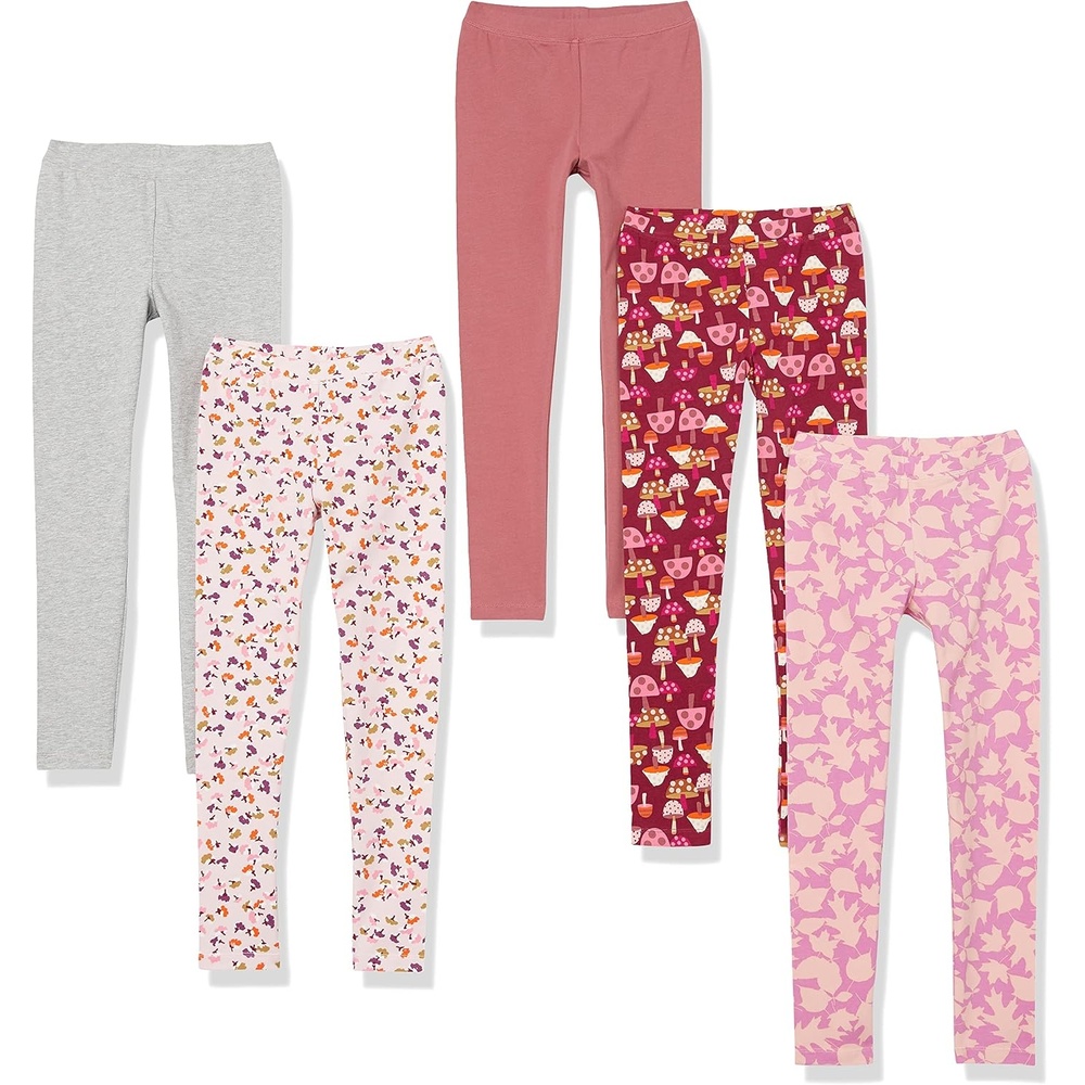 image:imageAmazon Essentials Girls Cotton Stretch Leggings Multipacks5pack Pink Mushroom