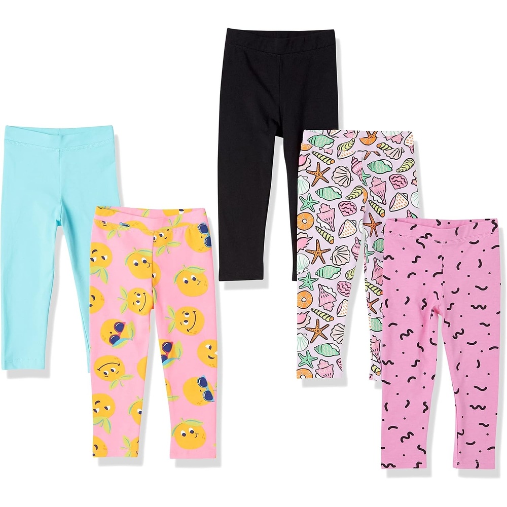 image:imageAmazon Essentials Girls Cotton Stretch Leggings Multipacks5pack Shells and Fruits