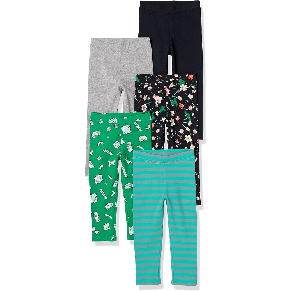 image:imageAmazon Essentials Girls Cotton Stretch Leggings MultipacksBlackFloralGreen CandyGreyTurquoise Blue Stripe