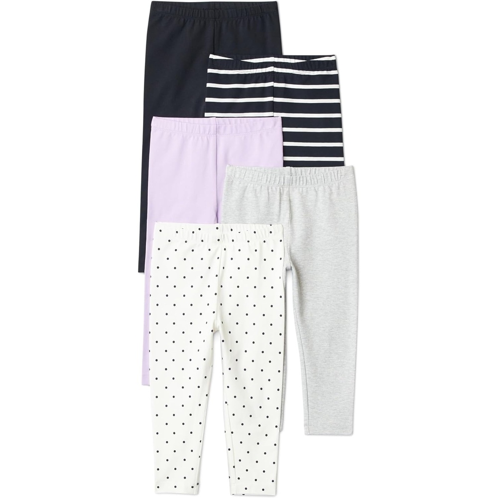 image:imageAmazon Essentials Girls Cotton Stretch Leggings MultipacksBlackLavenderDot