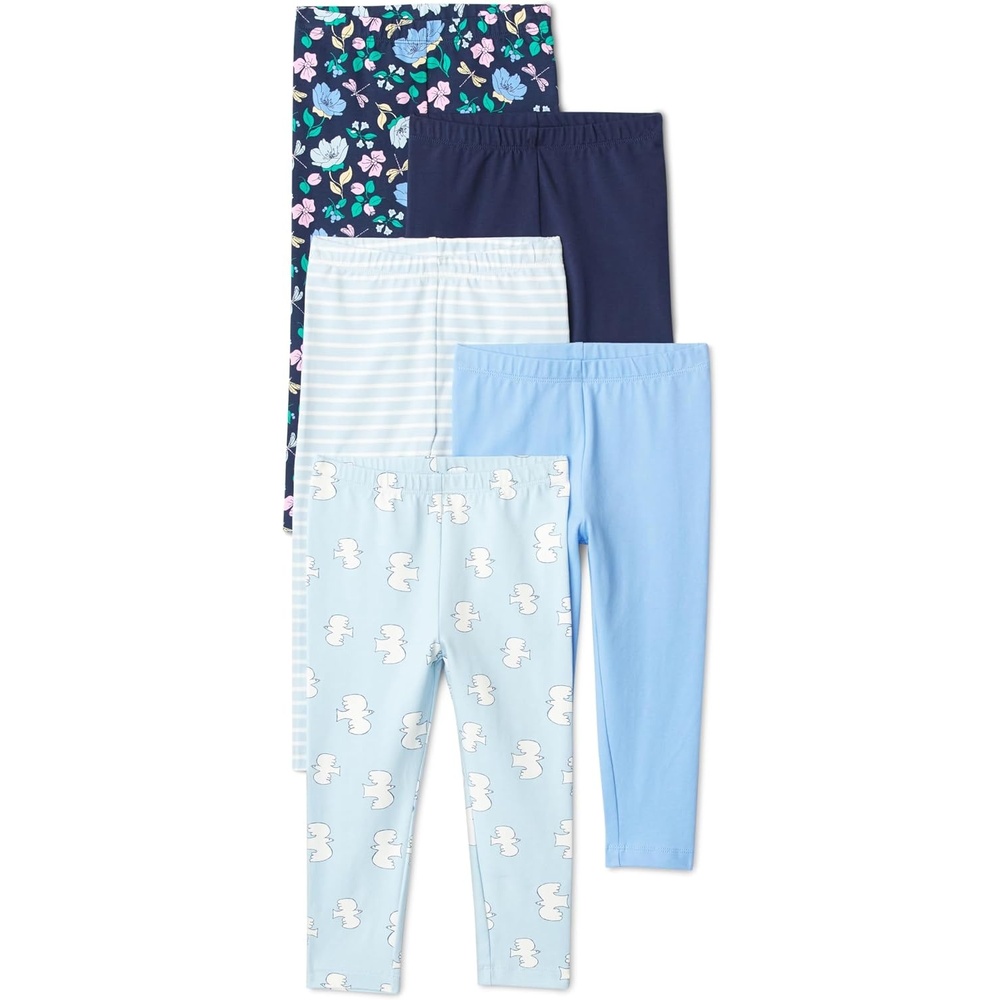 image:imageAmazon Essentials Girls Cotton Stretch Leggings MultipacksBlueFloralFrench Stripe