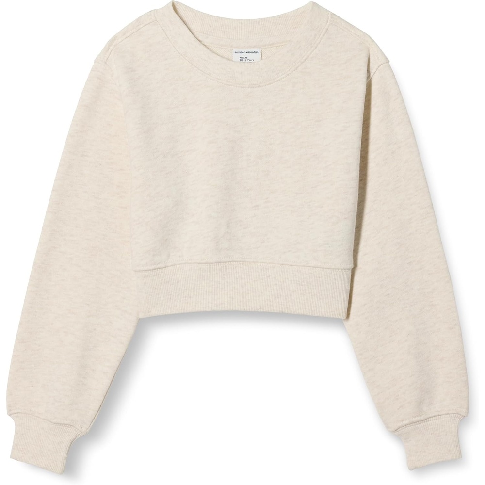 image:imageAmazon Essentials Girls Lightweight Fleece Cropped SweatshirtOatmeal Heather