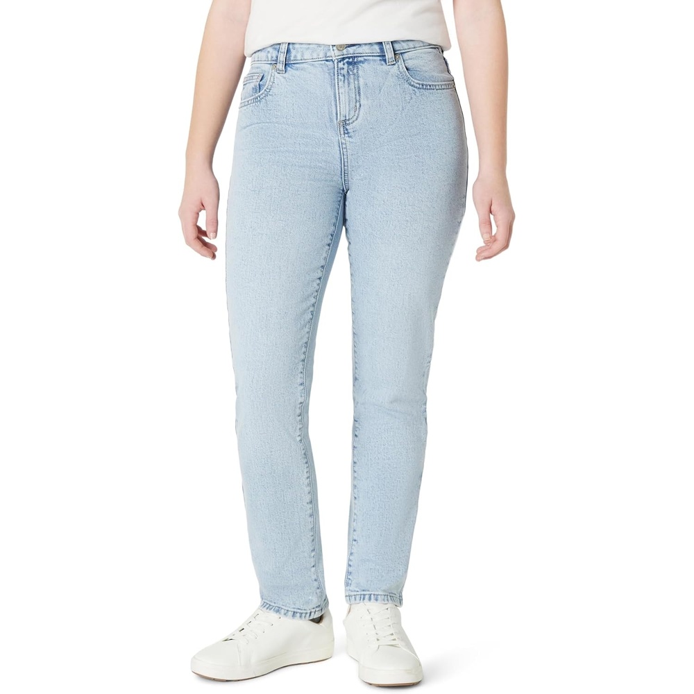 image:imageAmazon Essentials Girls Medium Stretch MidRise StraightFit JeansIced Blue Light Wash
