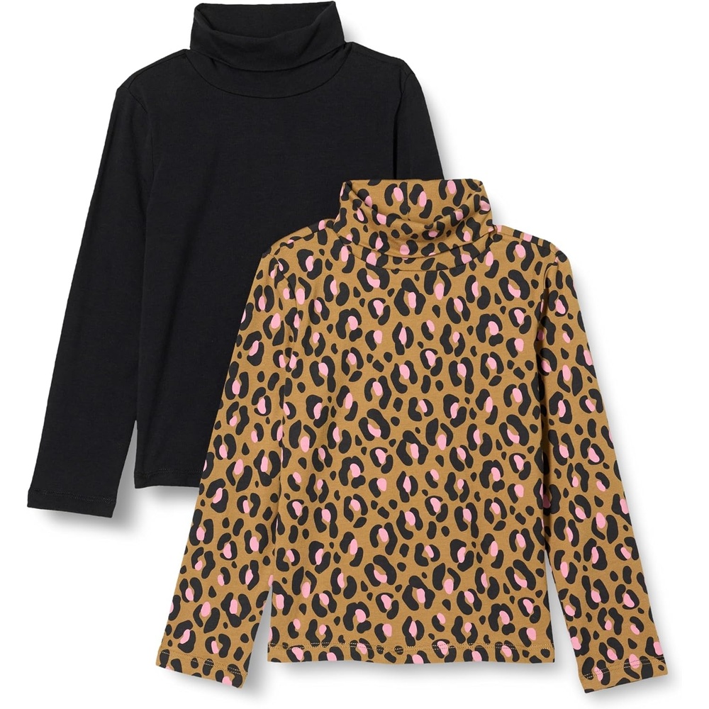image:imageAmazon Essentials Girls Slim Fit Turtleneck TShirt Pack of 2BlackMini Leopard