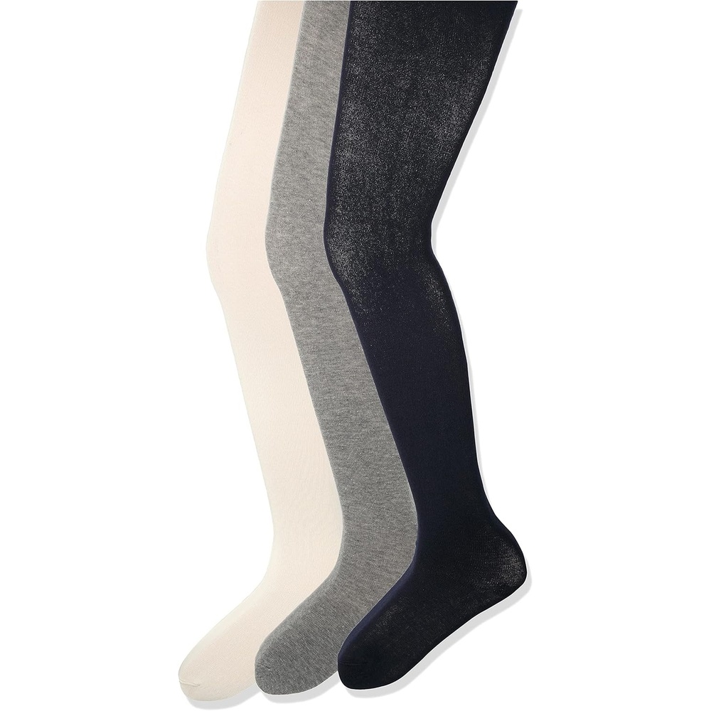 image:imageAmazon Essentials Girls Stretchy Cotton TightsIvoryGreyNavy