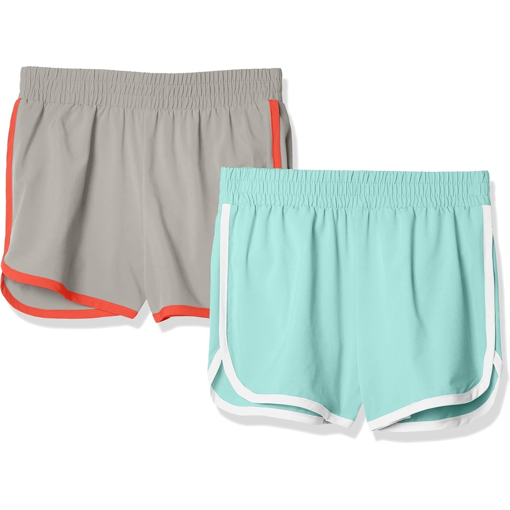image:imageAmazon Essentials Girls and Toddlers Active Performance Running Shorts with Elasticized Waistband Pack of 2Aqua BlueGrey