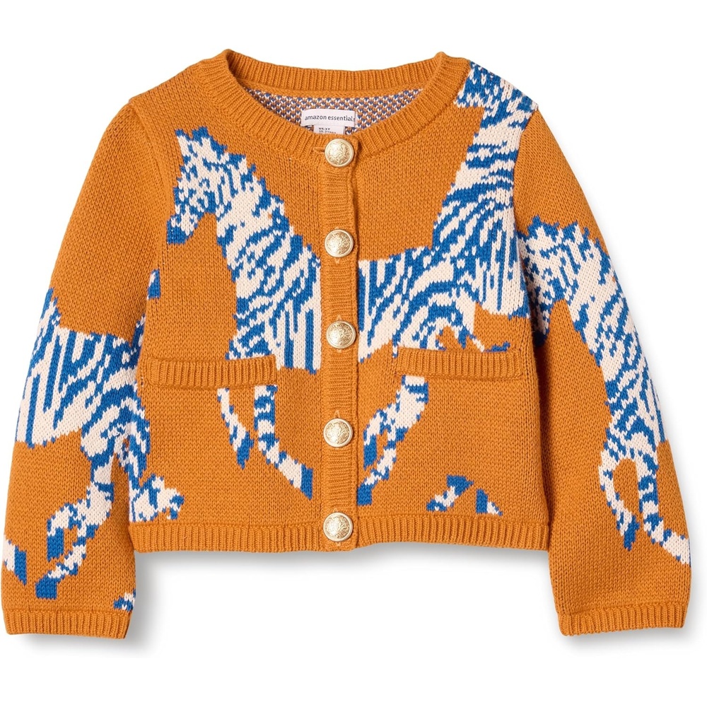 image:imageAmazon Essentials Girls and Toddlers Cotton Knit Cardigan JacketDark Orange Zebras