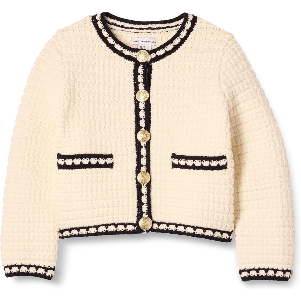 image:imageAmazon Essentials Girls and Toddlers Cotton Knit Cardigan JacketIvory Black Combo
