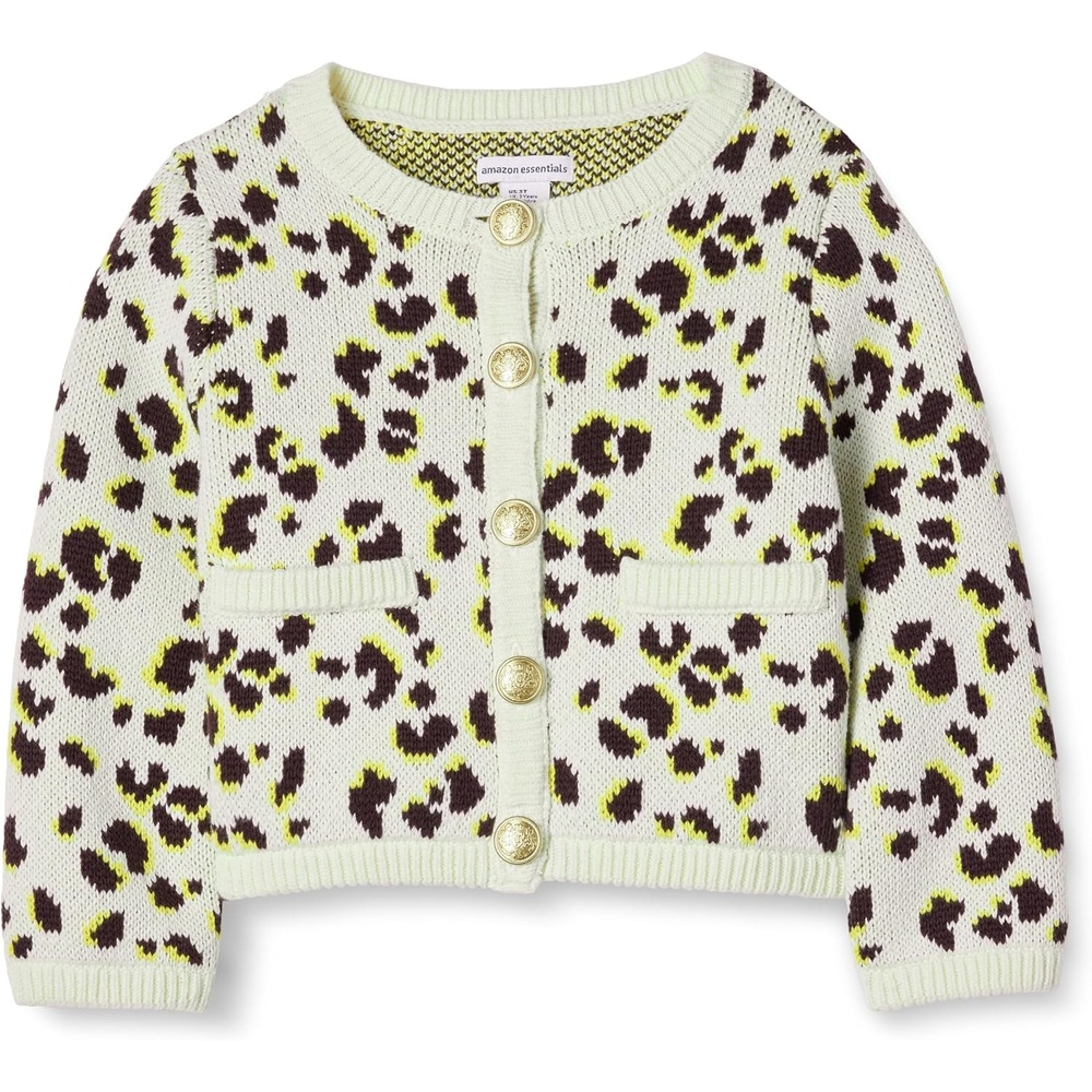 image:imageAmazon Essentials Girls and Toddlers Cotton Knit Cardigan JacketIvory Leopard Animal